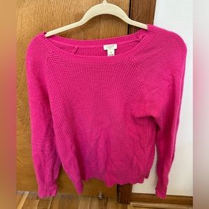 J Crew Pink Merino Wool Size Medium Warmspun waffle knit crew neck sweater